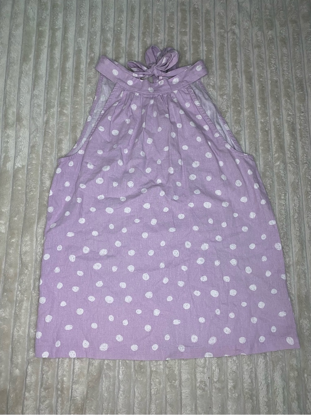 Charlie Paige Lavender Polka Dot Tie-Back Halter Linen Blend Small